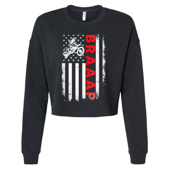 Dirt Bike Racing USA US American Flag Botocross Cropped Pullover Crew