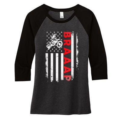 Dirt Bike Racing USA US American Flag Botocross Women's Tri-Blend 3/4-Sleeve Raglan Shirt