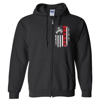 Dirt Bike Racing USA US American Flag Botocross Full Zip Hoodie