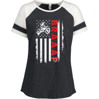 Dirt Bike Racing USA US American Flag Botocross Enza Ladies Jersey Colorblock Tee