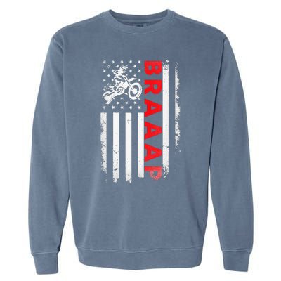 Dirt Bike Racing USA US American Flag Botocross Garment-Dyed Sweatshirt