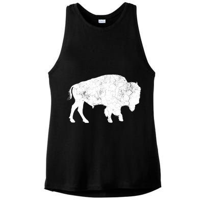 Distressed Buffalo Retro Bison Animal Lover Ladies PosiCharge Tri-Blend Wicking Tank