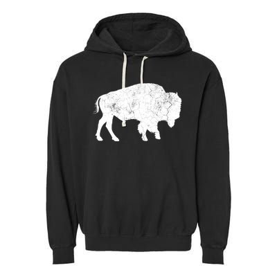 Distressed Buffalo Retro Bison Animal Lover Garment-Dyed Fleece Hoodie