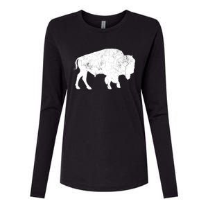 Distressed Buffalo Retro Bison Animal Lover Womens Cotton Relaxed Long Sleeve T-Shirt