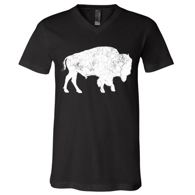 Distressed Buffalo Retro Bison Animal Lover V-Neck T-Shirt
