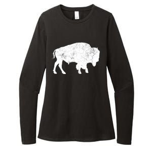 Distressed Buffalo Retro Bison Animal Lover Womens CVC Long Sleeve Shirt