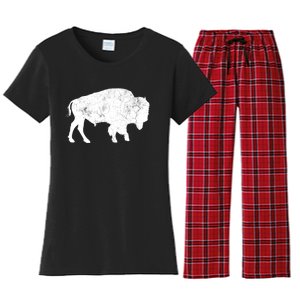 Distressed Buffalo Retro Bison Animal Lover Women's Flannel Pajama Set