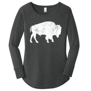 Distressed Buffalo Retro Bison Animal Lover Women's Perfect Tri Tunic Long Sleeve Shirt