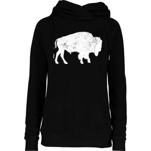 Distressed Buffalo Retro Bison Animal Lover Womens Funnel Neck Pullover Hood