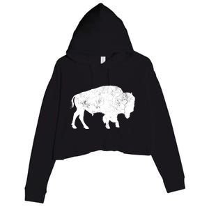 Distressed Buffalo Retro Bison Animal Lover Crop Fleece Hoodie