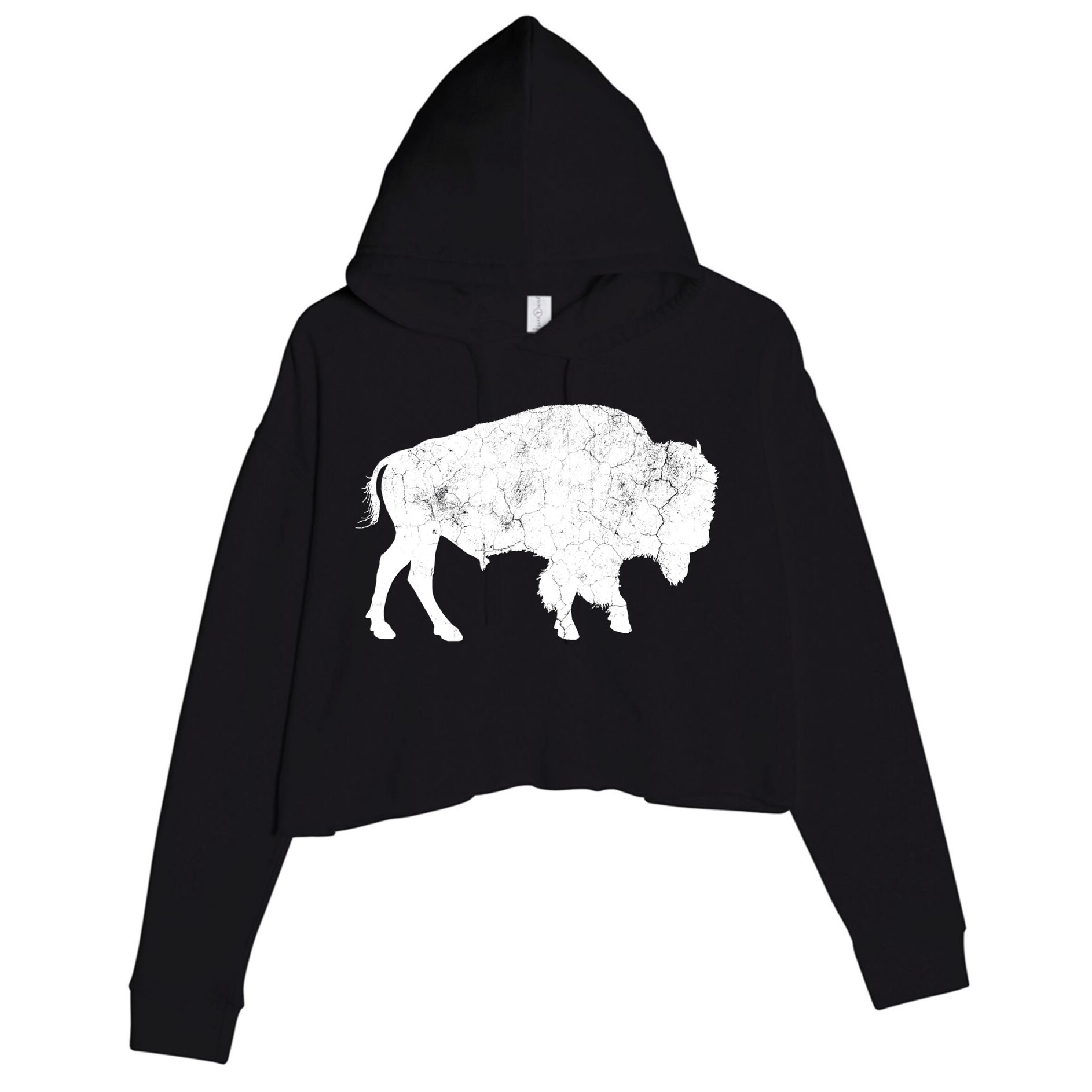 Distressed Buffalo Retro Bison Animal Lover Crop Fleece Hoodie