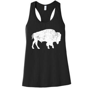 Distressed Buffalo Retro Bison Animal Lover Women's Racerback Tank