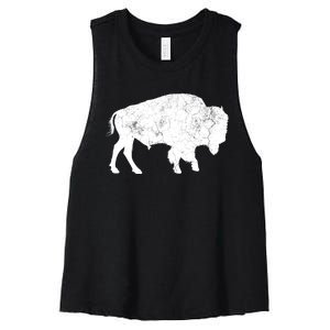 Distressed Buffalo Retro Bison Animal Lover Women's Racerback Cropped Tank