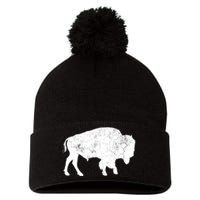 Distressed Buffalo Retro Bison Animal Lover Pom Pom 12in Knit Beanie