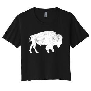 Distressed Buffalo Retro Bison Animal Lover Women's Crop Top Tee