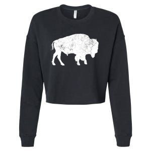 Distressed Buffalo Retro Bison Animal Lover Cropped Pullover Crew