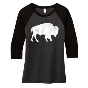 Distressed Buffalo Retro Bison Animal Lover Women's Tri-Blend 3/4-Sleeve Raglan Shirt