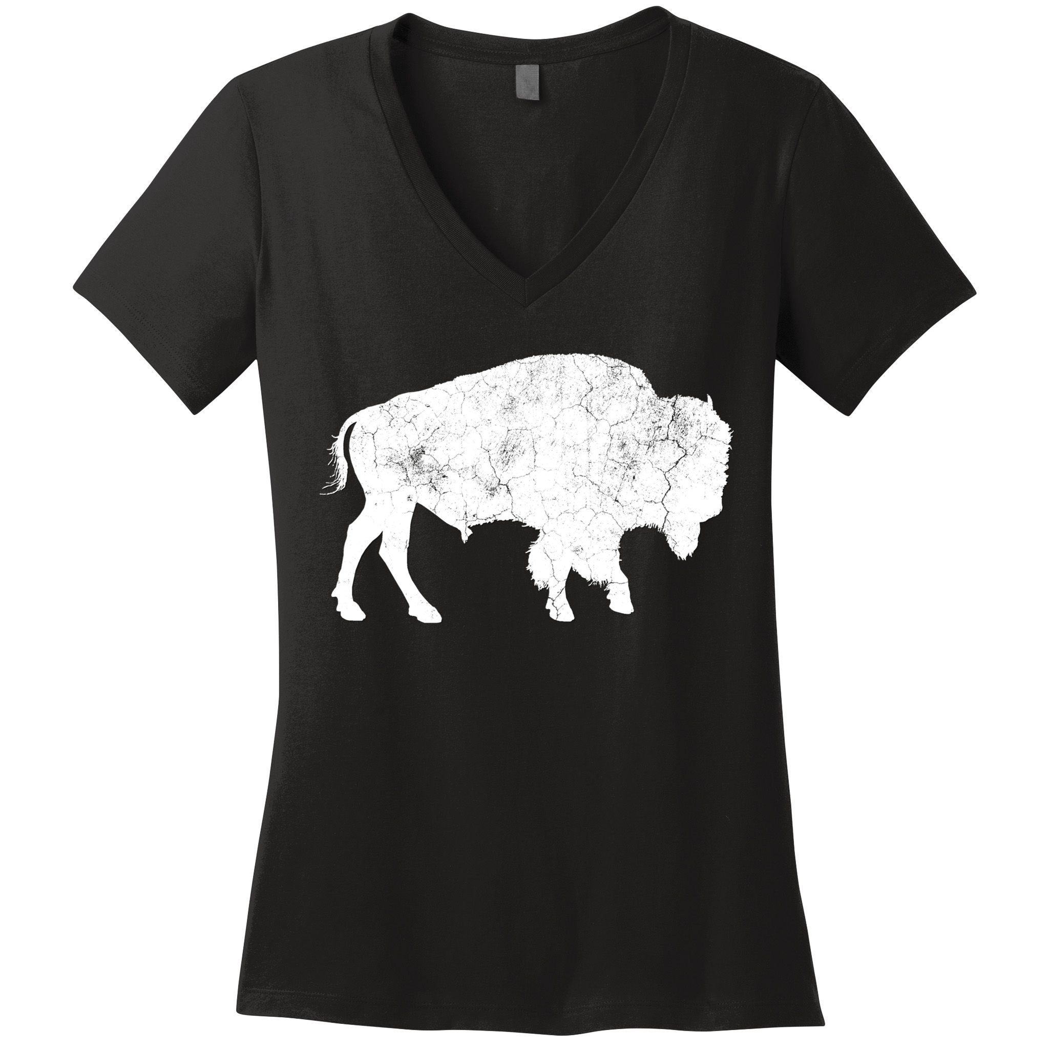 Distressed Buffalo Retro Bison Animal Lover Women's V-Neck T-Shirt
