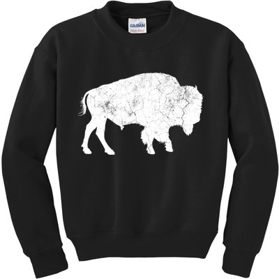 Distressed Buffalo Retro Bison Animal Lover Kids Sweatshirt