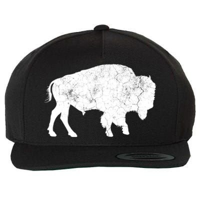 Distressed Buffalo Retro Bison Animal Lover Wool Snapback Cap