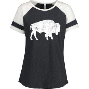 Distressed Buffalo Retro Bison Animal Lover Enza Ladies Jersey Colorblock Tee