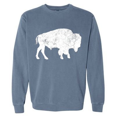 Distressed Buffalo Retro Bison Animal Lover Garment-Dyed Sweatshirt