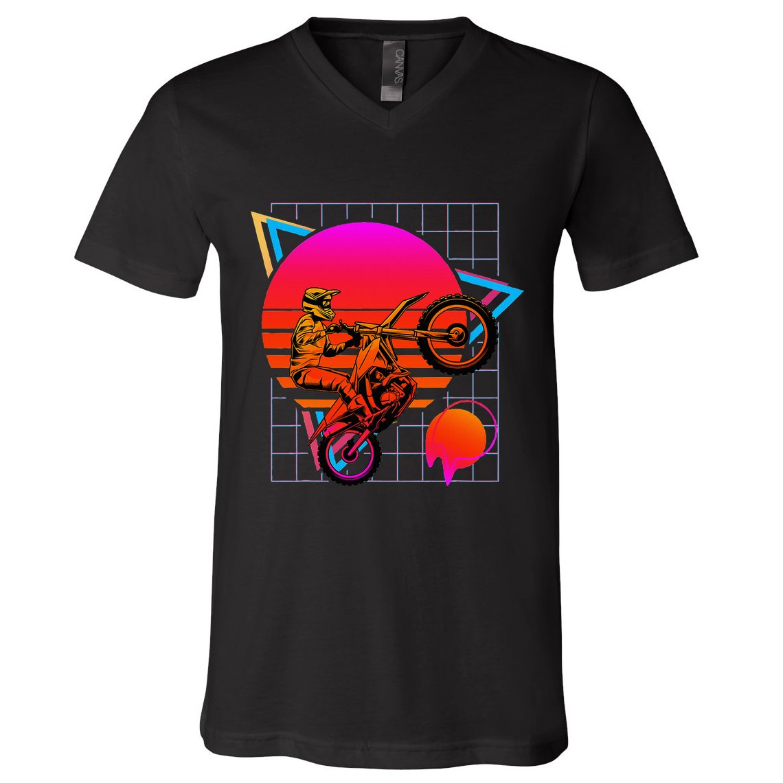 Dirt Bike Retro 80s Style Vintage Motocross V-Neck T-Shirt