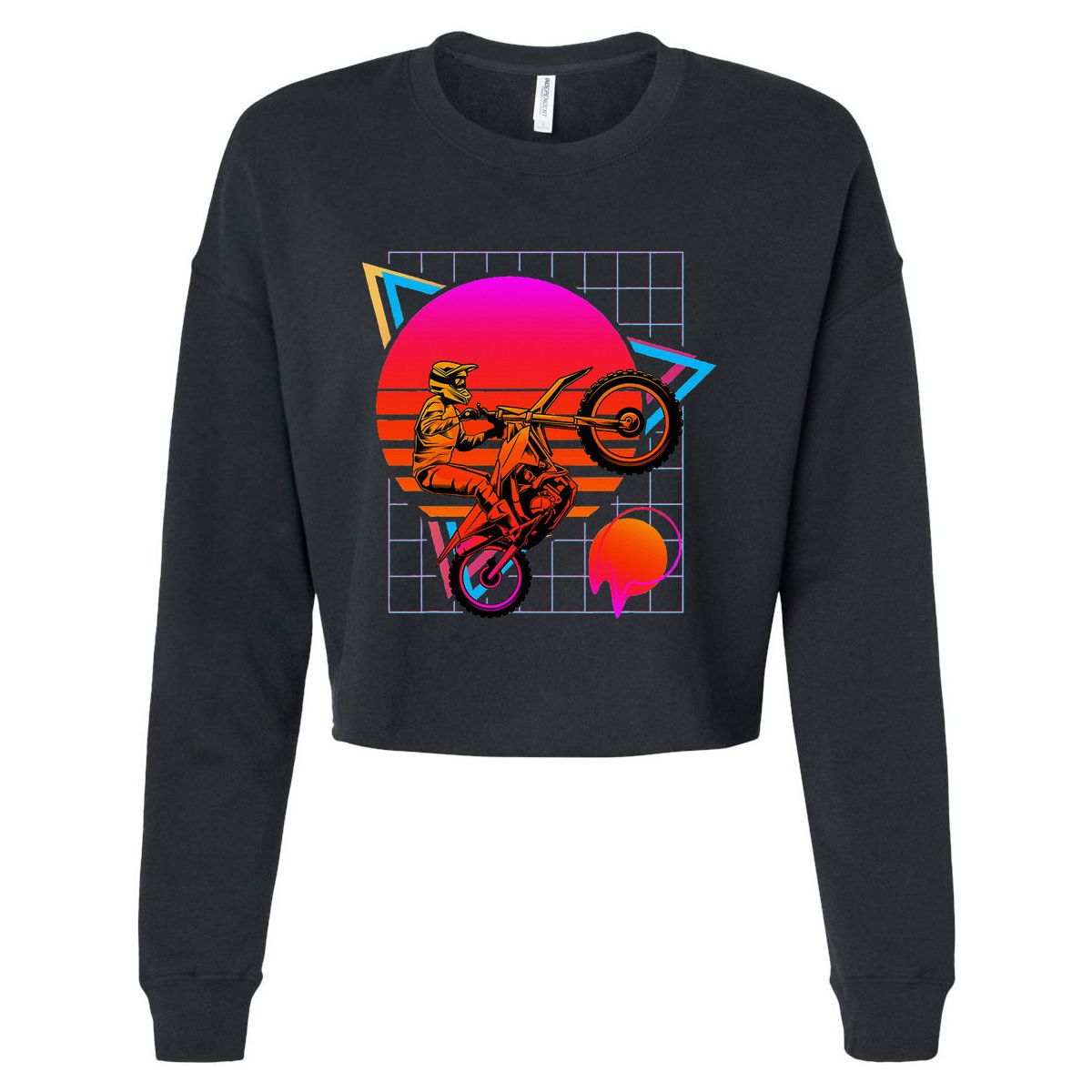 Dirt Bike Retro 80s Style Vintage Motocross Cropped Pullover Crew