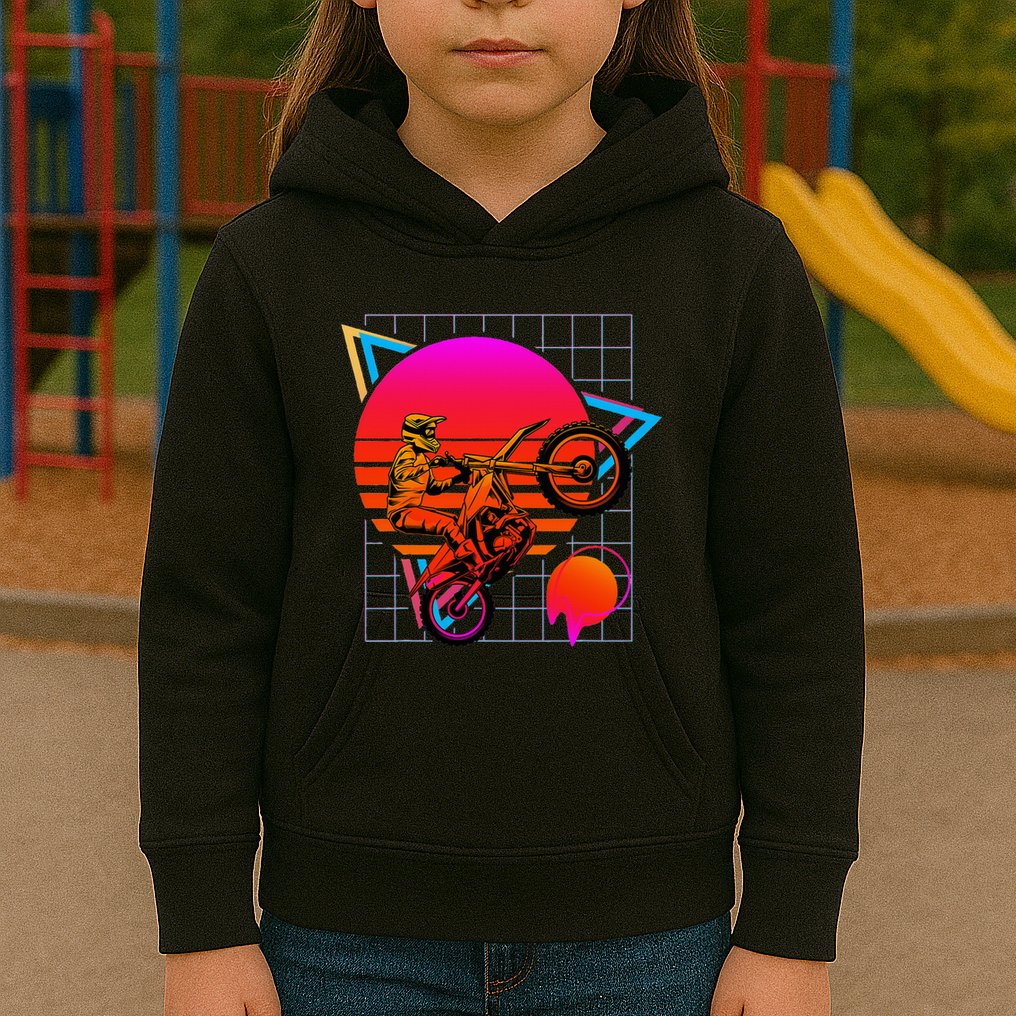 Dirt Bike Retro 80s Style Vintage Motocross Kids Hoodie