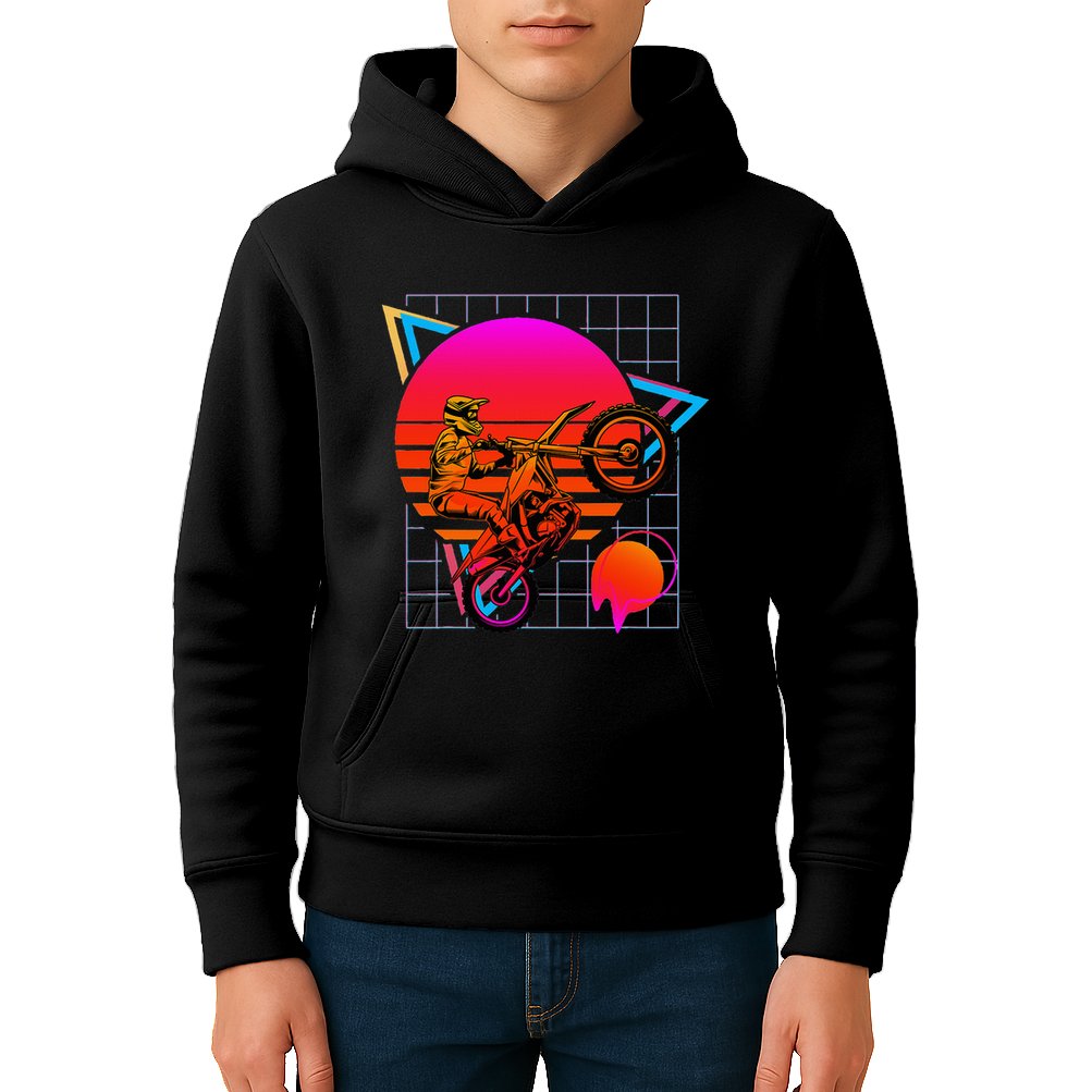 Dirt Bike Retro 80s Style Vintage Motocross Kids Hoodie