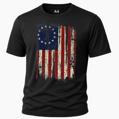Distressed Betsy Ross American Flag 13 Star Colonies Patriot Performance Shirt