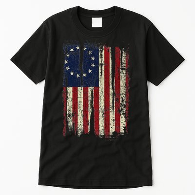 Distressed Betsy Ross American Flag 13 Star Colonies Patriot Tall T-Shirt