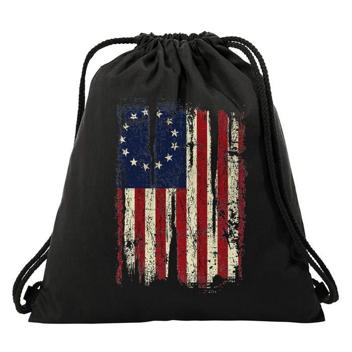 Distressed Betsy Ross American Flag 13 Star Colonies Patriot Drawstring Bag