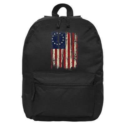 Distressed Betsy Ross American Flag 13 Star Colonies Patriot 16 in Basic Backpack