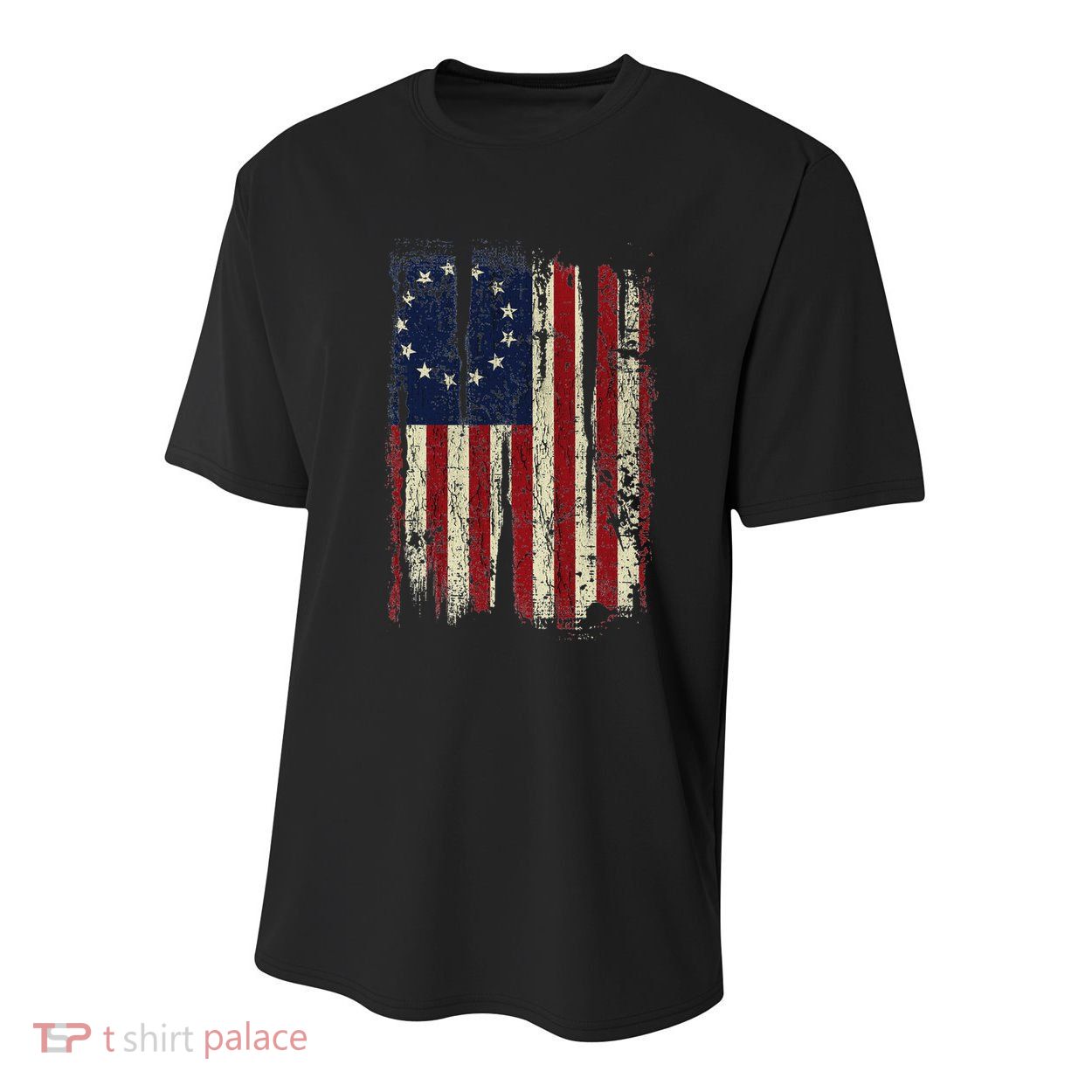 Distressed Betsy Ross American Flag 13 Star Colonies Patriot Youth Performance Sprint T-Shirt
