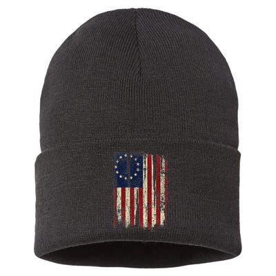 Distressed Betsy Ross American Flag 13 Star Colonies Patriot Sustainable Knit Beanie