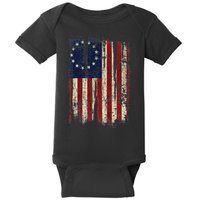 Distressed Betsy Ross American Flag 13 Star Colonies Patriot Baby Bodysuit