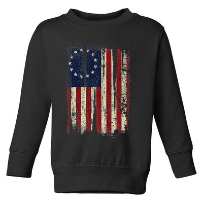 Distressed Betsy Ross American Flag 13 Star Colonies Patriot Toddler Sweatshirt