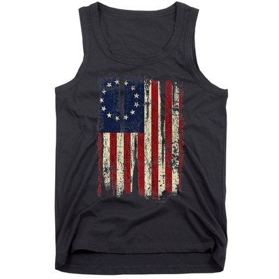 Distressed Betsy Ross American Flag 13 Star Colonies Patriot Tank Top