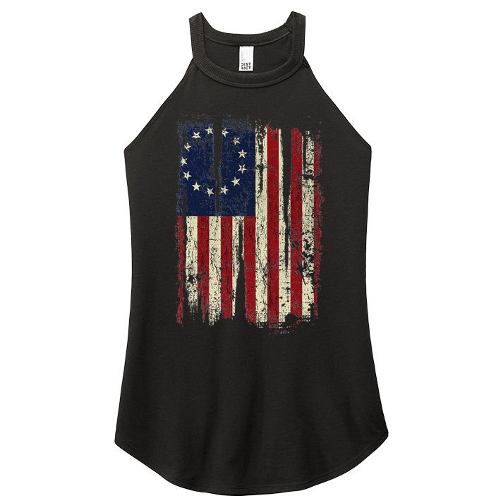 Distressed Betsy Ross American Flag 13 Star Colonies Patriot Women's Perfect Tri Rocker Tank