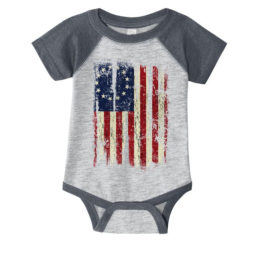 Distressed Betsy Ross American Flag 13 Star Colonies Patriot Infant Baby Jersey Bodysuit