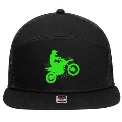 Dirt Bike Rider Tire Tracks Neon Green 7 Panel Mesh Trucker Snapback Hat