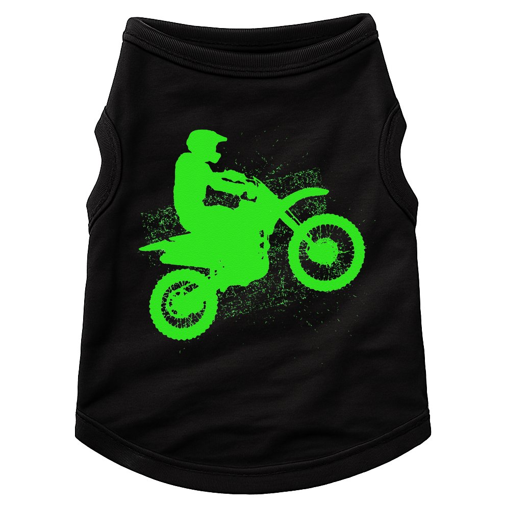 Dirt Bike Rider Tire Tracks Neon Green Doggie Tank