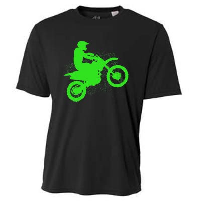 Dirt Bike Rider Tire Tracks Neon Green Cooling Performance Crew T-Shirt