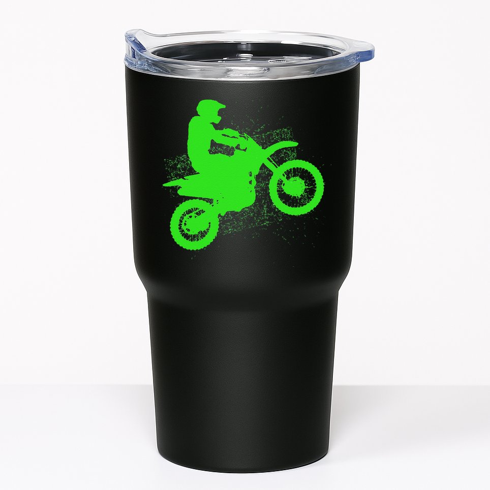 Dirt Bike Rider Tire Tracks Neon Green Tumbler