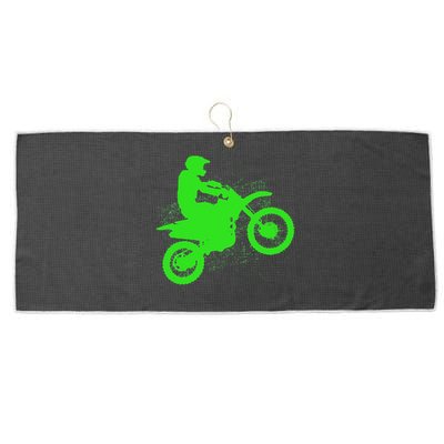 Dirt Bike Rider Tire Tracks Neon Green Large Microfiber Waffle Golf Towel