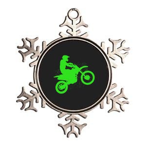 Dirt Bike Rider Tire Tracks Neon Green Metallic Star Ornament