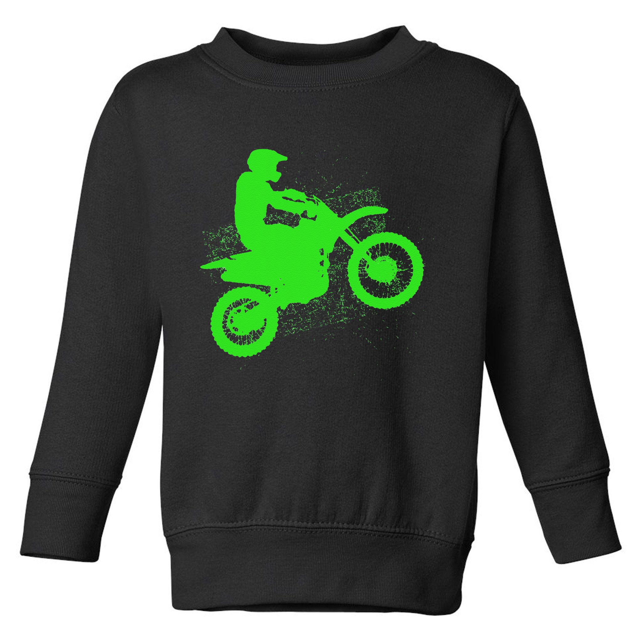 Dirt Bike Rider Tire Tracks Neon Green Toddler Sweatshirt