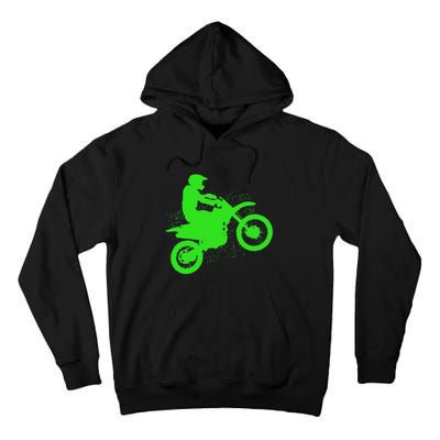 Dirt Bike Rider Tire Tracks Neon Green Tall Hoodie