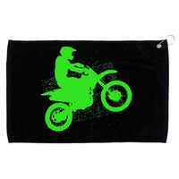 Dirt Bike Rider Tire Tracks Neon Green Grommeted Golf Towel